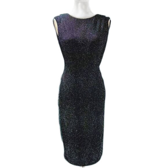 Shoshanna Shimmering Chevron Cocktail Dress in Black Sz 10 - Picture 3 of 6